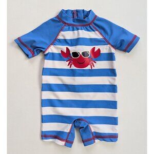 LITTLE ME Baby Boy 6-9M Crab & Stripes Rashguard Swimuit 1 Piece